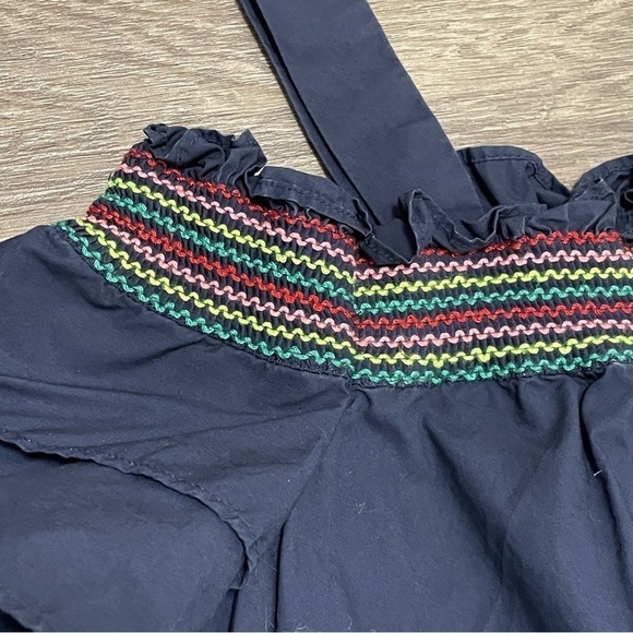 Crewcuts Off-Shoulder Smocked Navy Dress Rainbow Ruffled Cotton Size 7. - Picture 3 of 7